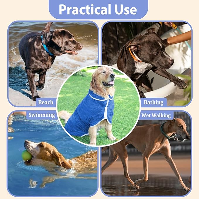 Dog Bathrobe Towel Dog Drying Coat - Super Absorbent Towels Bath Robe for Dogs Large, Soft Adjustable Collar & Belly Strap Fast Drying Coat Pet Cat Bath Robe (Medium Blue‌, 3X-Large)