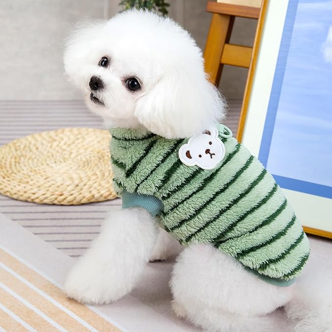 Pet Pullover Dog Sweater Striped Winter Puppy Clothes for Small Dogs Cats Warm Dog Knitwear Outfits Doggy Knitted Clothing with D-Ring, 2 Pack, Pink Green, X-Small