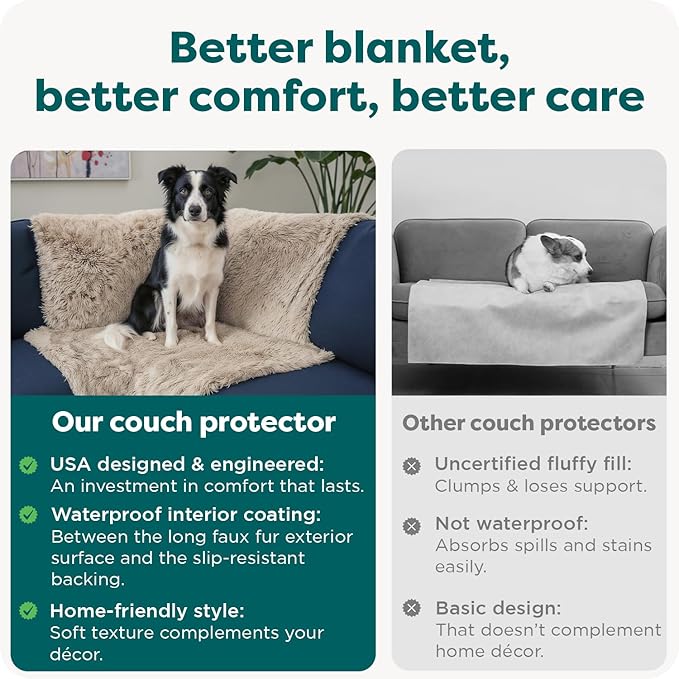 Furhaven Corner Cushion Seat Cover for Dogs & Cats, Washable, For Couches, Sectional Sofas, & L Shaped Couches - Snuggle Spot Shaggy Long Faux Fur Corner Throw - Taupe, One Size