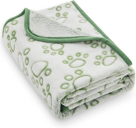 Green Soft Puppy Blanket, with Flannel Green Cute Paw Print, 24 * 32 inches, Cat Blanket Puppy Pads Supplies Dog Products Stuff Essentials