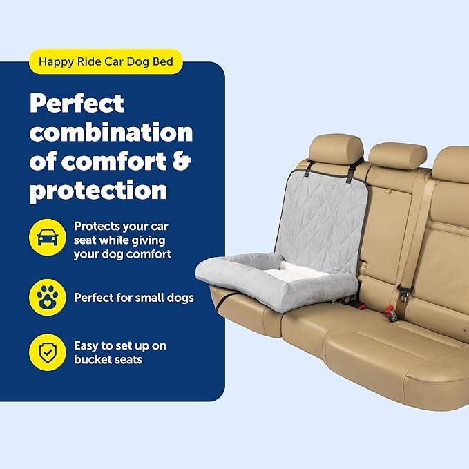 PetSafe Happy Ride Car Dog Bed - Best for Bucket Seats - Fits Cars, Trucks, Minivans and SUVs - Comfortable and Machine Washable - Durable Vehicle Pet Bed - Grey