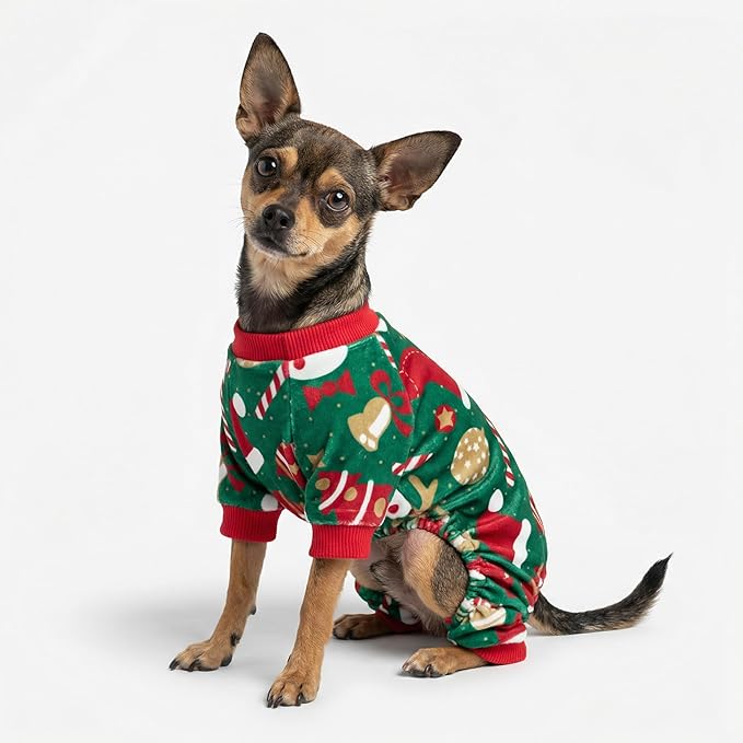 Fitwarm Christmas Dog Pajamas, Dog Winter Clothes for Small Dogs Boy Girl, Lightweight Velvet Pet Jammies, Red, Green, XL