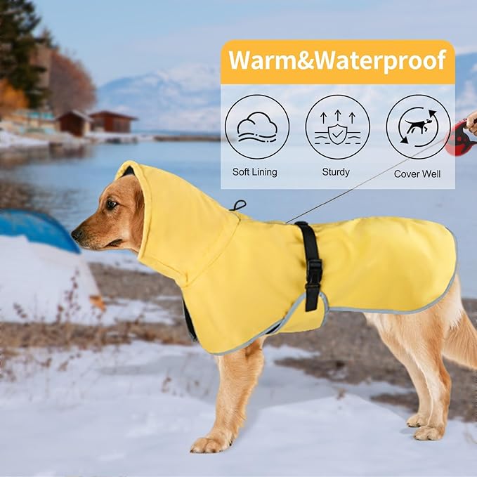 DELIFUR Large Dog Raincoat Waterproof - Adjustable Dog Poncho Raincoat Lightweight Rain Jacket with Soft Lining for Large Dog Yellow (XX-Large)