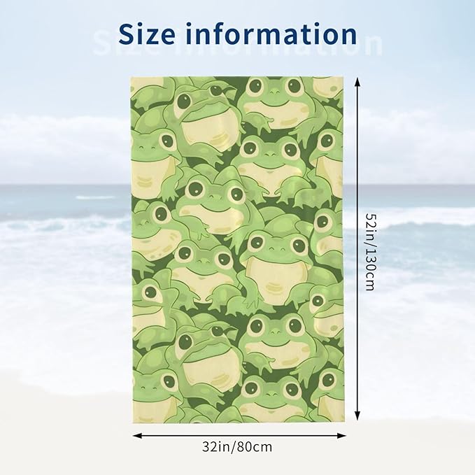Cute Frog Beach Towel,32x52in Microfiber Quick Dry Adorable Cartoon Animal Green Bath Towels,Soft Lightweight Oversized Sand Free,for Travel Pool Swimming Gym Decor,Gifts