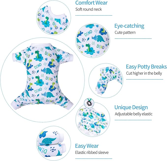 CuteBone Soft & Stretchy Dog Pajamas - Cozy Pet Jammies Breathable Jumpsuit for Small Dogs - All-Season Comfy Outfit Easy-On Pullover Design - Keeps Pets Warm & Comfortable P290L