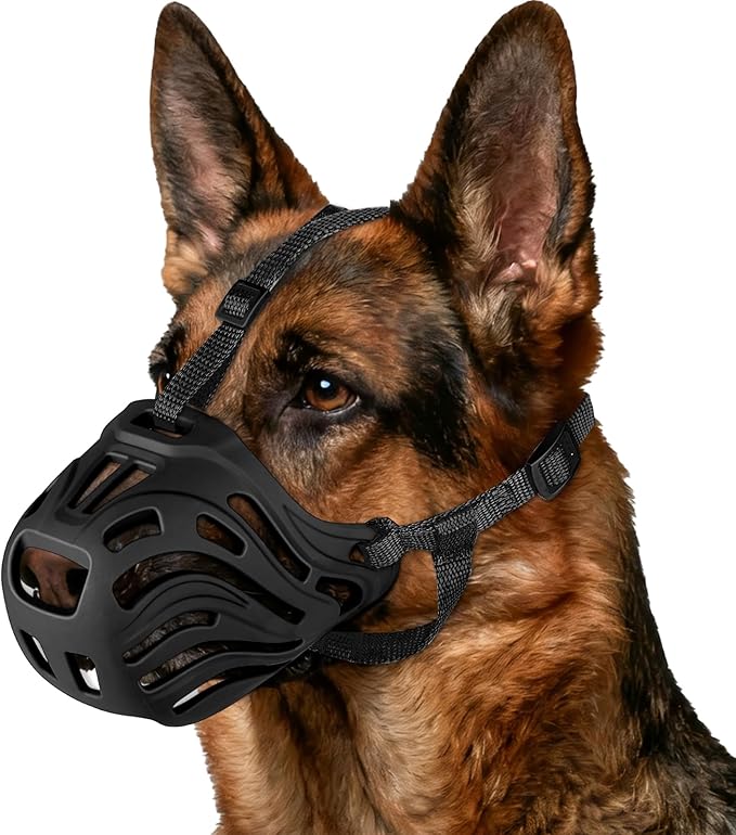 Dog Muzzle, Soft Breathable Dog Muzzles Suitable Dogs, Adjustable Basket Muzzles Prevents Chewing and Biting for Grooming Trimming Training (Black, XXXL (135lb))