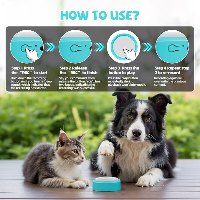 Voice Recording Button, Talking Buttons for Pet Communication, 24 Seconds Record & Playback, Set of 6 Recordable Buttons with Non-Slip Mat for Dog, Cat, Pet Training, Funny Gift for Home、Party, Blue