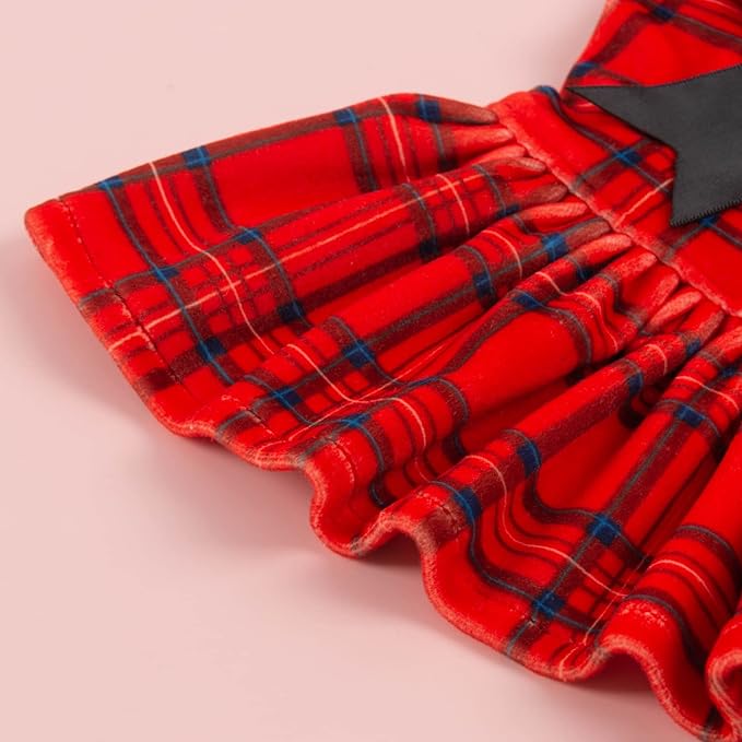 CuteBone Turtleneck Dog Christmas Dress Velvet Puppy Skirt Costume Pet Clothes Cat Apparel with Bow Hair Rope for Small Dogs CVD05XS