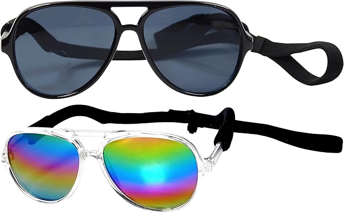 G010 Dog Pet Costume Prop Aviator Sunglasses Medium Breeds 20-40 lbs (2-Pack Black+Crystal Clear-Rainbow mr)