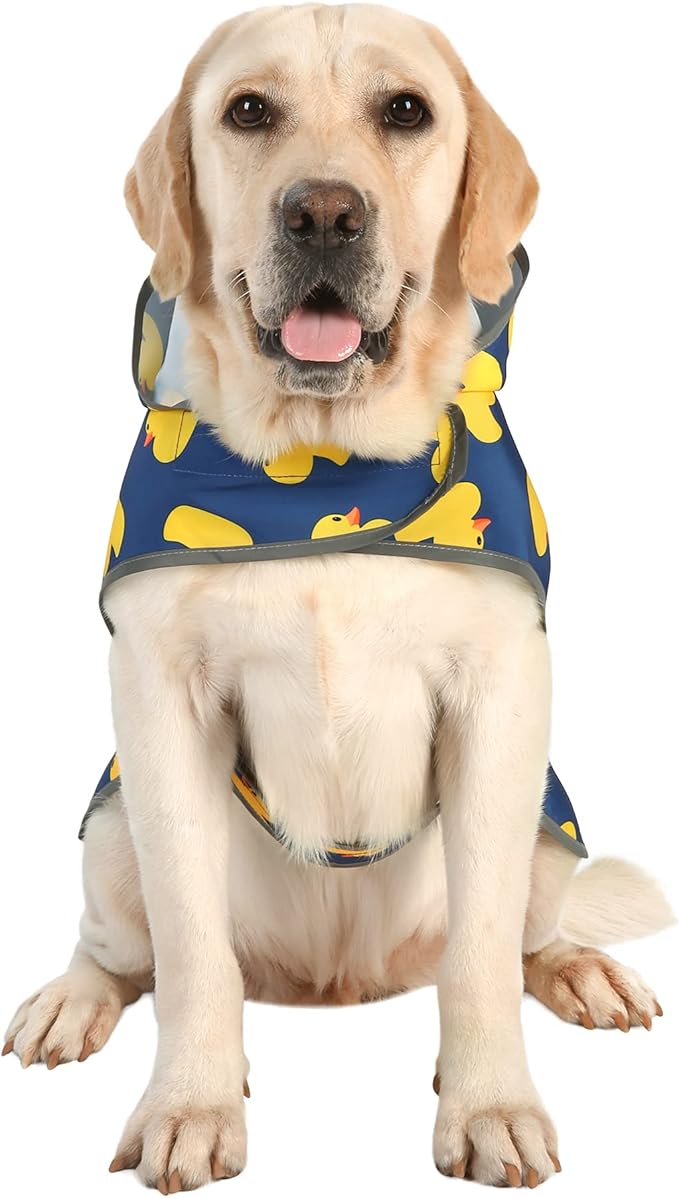 Dog Raincoat for Large Dogs Waterproof Jacket Hooded Rain Coats with Reflective Strips Leash Hole & Poncho Adjustable Fit (Duck,XXL)