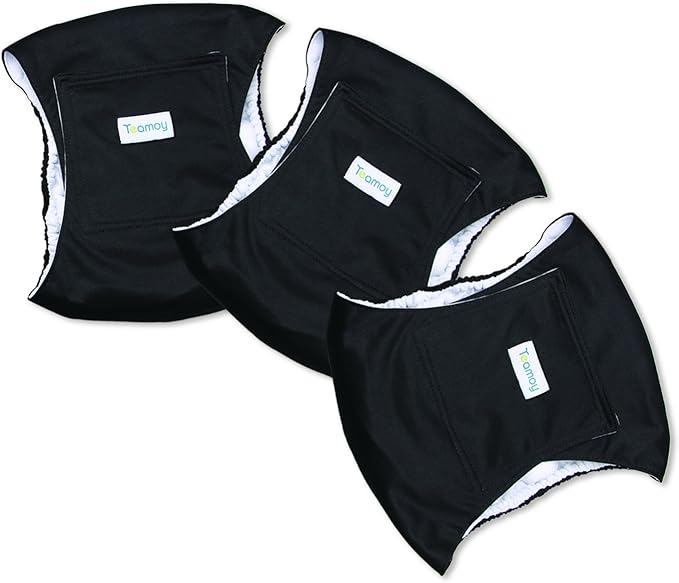 Teamoy 3 Pack Male Dog Diaper Wrap, Washable Puppy Belly Bands, Super-Absorbent and Comfortable(M,13"-16" Waist,Black)