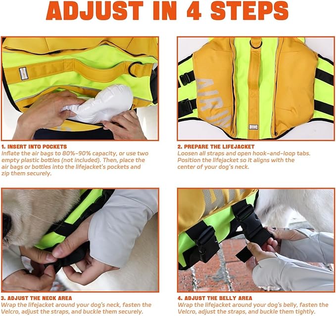 Dog Life Jacket, Safe Swimming Vest for Small & Medium Dogs, Adjustable & Lightweight for Beach, Pool and Boating — A Practical Summer Gift for DogLovers Orange, Size B