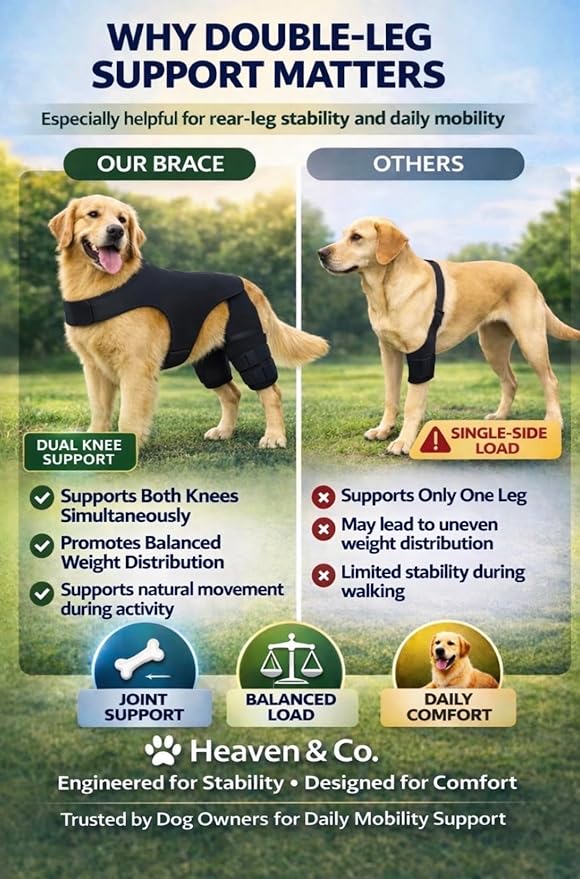 Dog Knee Brace for Rear/Hind Legs (ACL/CCL) – Dual-Leg Support with 4 Metal Stabilizers & Non-Slip Harness | Stability, Mobility & Pain Relief for Arthritis, Hip Dysplasia & Luxating Patella | S–XL
