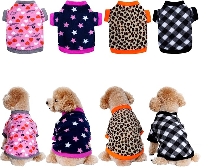 Rbenxia 4 Pcs Dog Fleece Sweaters Puppy, Warm Soft Fleece Sweater Doggie Sweatshirt Dog Pajamas Puppy Clothes for Winter, Small Dogs Cat Pets Outfits (Medium)