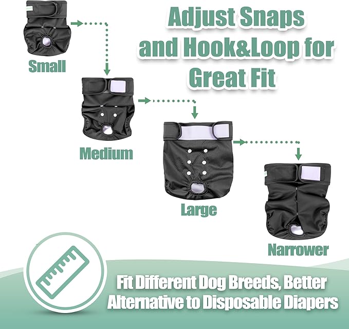 wegreeco Washable Female Dog Diapers Highly Absorbent Reusable Diapers for Dog in Heat Dog Period Diapers, 3 Pack (Black,Large