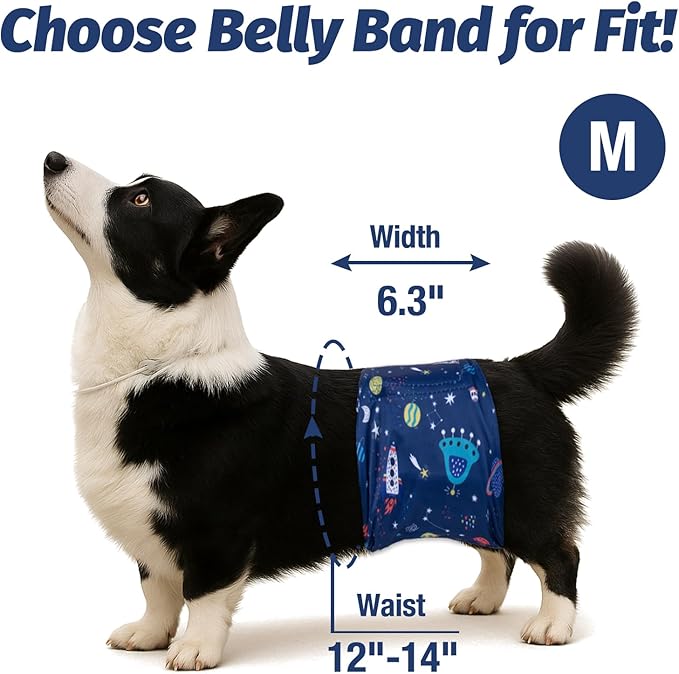 Pet Soft Dog Belly Band - 3 Packs Reusable Dog Diapers Male Doggy Diapers Wraps - Washable Dogs Belly Bands for Male Dogs (Starry Sky, M)