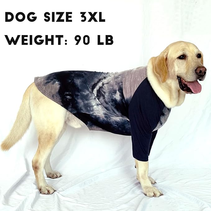 Dog Cotton Black Grey Tie Dye T-Shirts Soft and Stretchy Breathable Pet Shirt Pajamas Pets Clothes for Large Dogs,3XL Grey