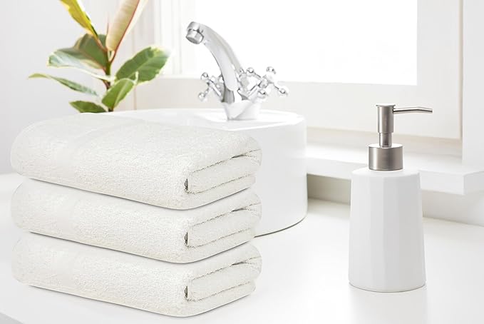 ZUPERIA White Bath Towels Bulk 12 Pack (24 x 48 Inches) - 100% Cotton Economy Light Weight Towels for Commercial Use - Quick Dry, Ultra-Soft, and Absorbent Bulk Towels