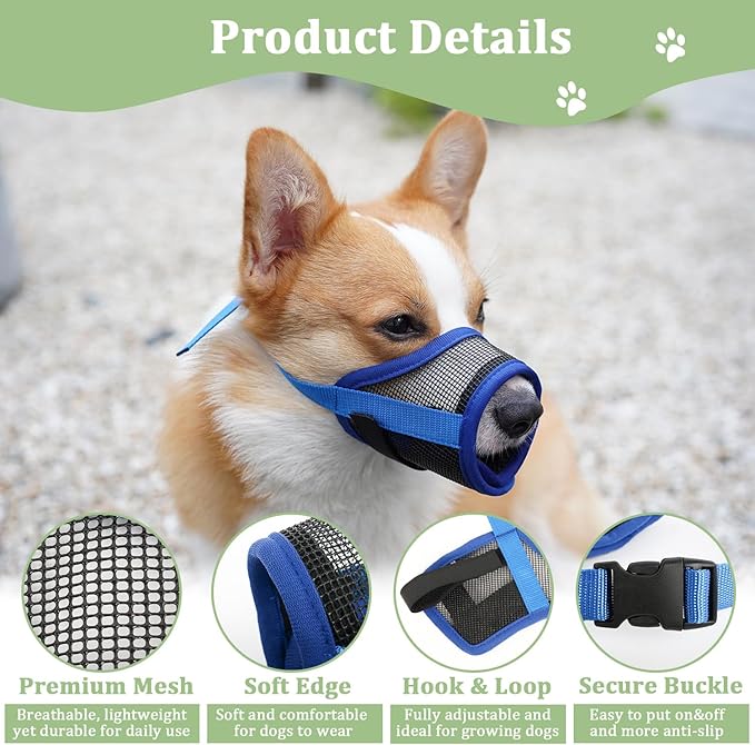 Mayerzon Dog Muzzle, Breathable Mesh Puppy Muzzles with Adjustable Hook and Loop for Small Medium Large Dogs Poodle Border Collie Labrador Retriever for Biting Chewing Trimming (S, Royal Blue)