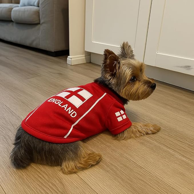 Parisian Pet Team England Dog Jersey - Breathable Mesh Puppy Football Jersey - Lightweight Stretch Sporty Dog Clothes - Summer Shirts for Large Dogs - Soccer Jersey for Dogs - Sportswear Pet Clothes