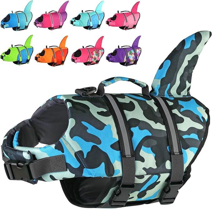 Doglay Dog Life Vest, Ripstop Cute Shark Dog Life Jacket with Superior Buoyancy and Rescue Handle, Adjustable Dog Life Vests for Boating Swimming, Pet Flotation Vest for Small Medium Large Dogs