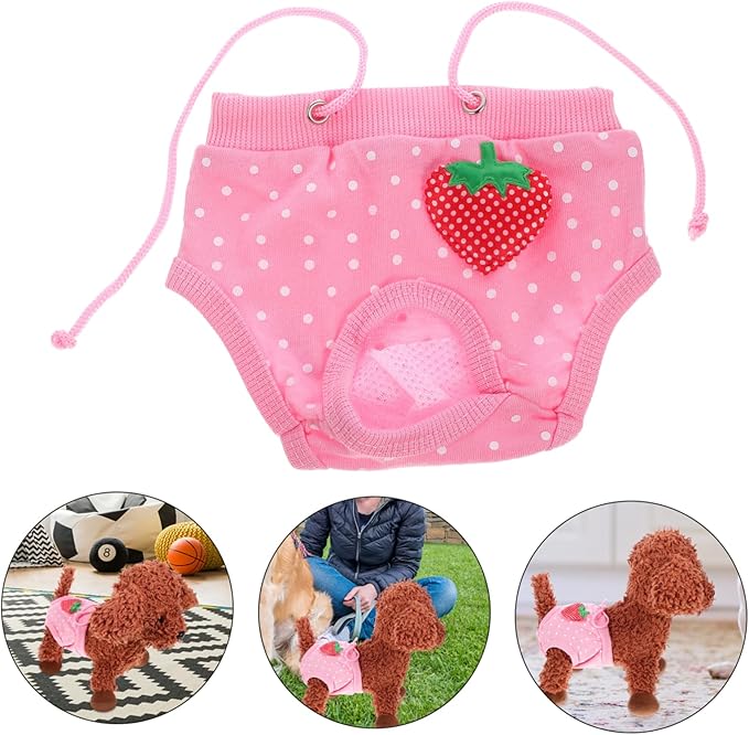 Milisten Pet Diaper Sanitary Physiological Pants for Male Dogs Washable Strawberry Pink Prevents Unwanted Mating Protects Home from Urine and Stains