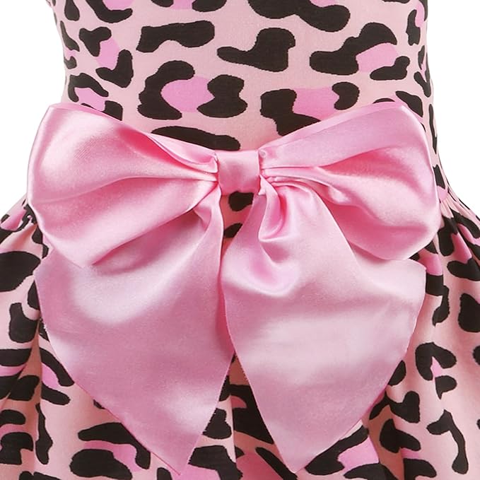 PUPTECK Print Dog Dress Pet Apparel with Cute Bowtie Puppy Clothes Outfit, Leopard Print, M