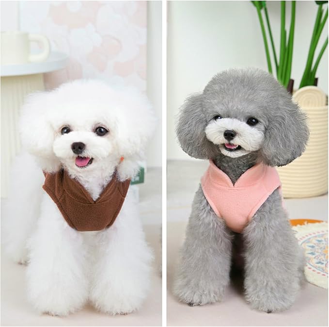 2 Pack Dog Sweater Fleece Vest Pet Warm Pullover Fleece Jacket with D-Ring, Fall Winter Dog Clothes Cold Weather Coat for Puppy and Small Dogs Unisex (Pink Brown, Large)