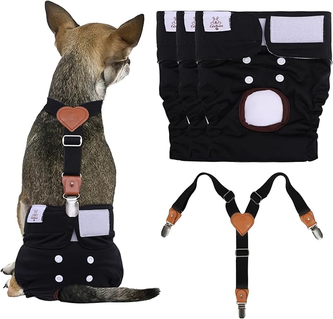 CuteBone Dog Diapers Female 3 Pack Reusable Doggy Diapers with One Suspender for Small Medium Large Dog Period BDD03M