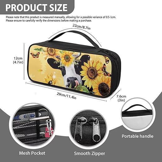 Gomyblomy Funny Stethoscope Case with Extra Room and Handle, Sunflower Cow Print Stethoscope Carrying Case Lightweight Stethoscope Holder Compatible with Most Stethoscopes