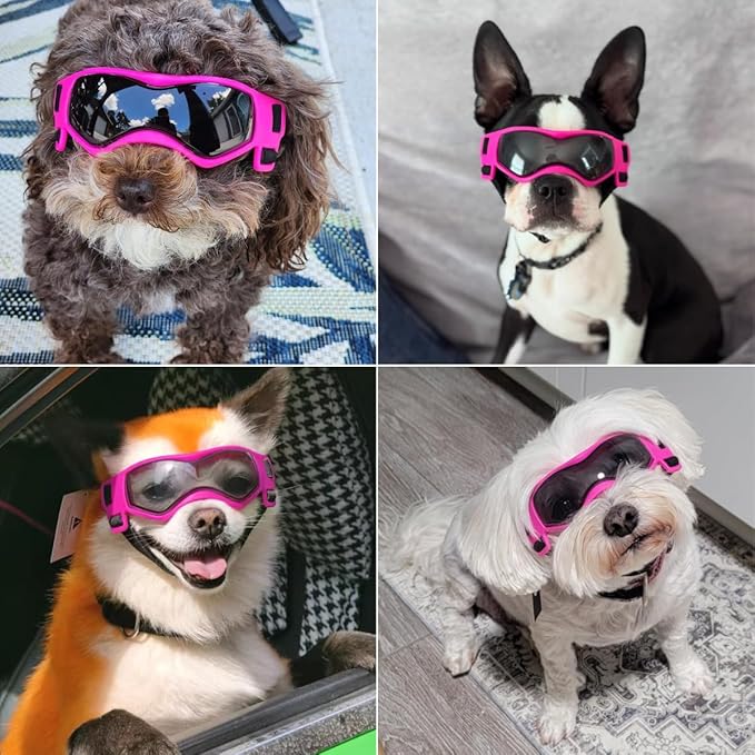 Small Dog Goggles for Small Breed UV/Wind/Dust Protection Puppy Sunglasses with Adjustable Strap, Pink