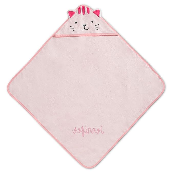 Delta Children Personalized Baby/Infant Hooded Bath Towel - Super Soft and Absorbent- Newborn Essential - Ideal Baby Registry/Shower Gift for Boys and Girls, Pink Cat