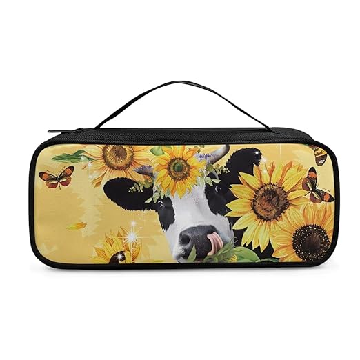 Gomyblomy Funny Stethoscope Case with Extra Room and Handle, Sunflower Cow Print Stethoscope Carrying Case Lightweight Stethoscope Holder Compatible with Most Stethoscopes