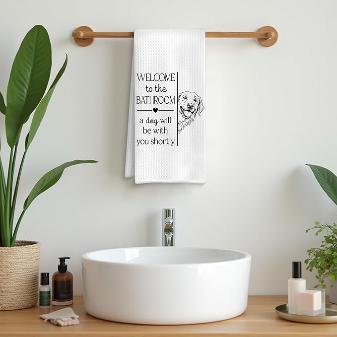Funny Golden Retriever Bathroom Hand Towels, Gifts for Golden Retriever Lovers, Welcome to The Bathroom a Dog Will Be with Decorative Hand Towels for Bath Room Washroom Restroom, 16x24 Inch