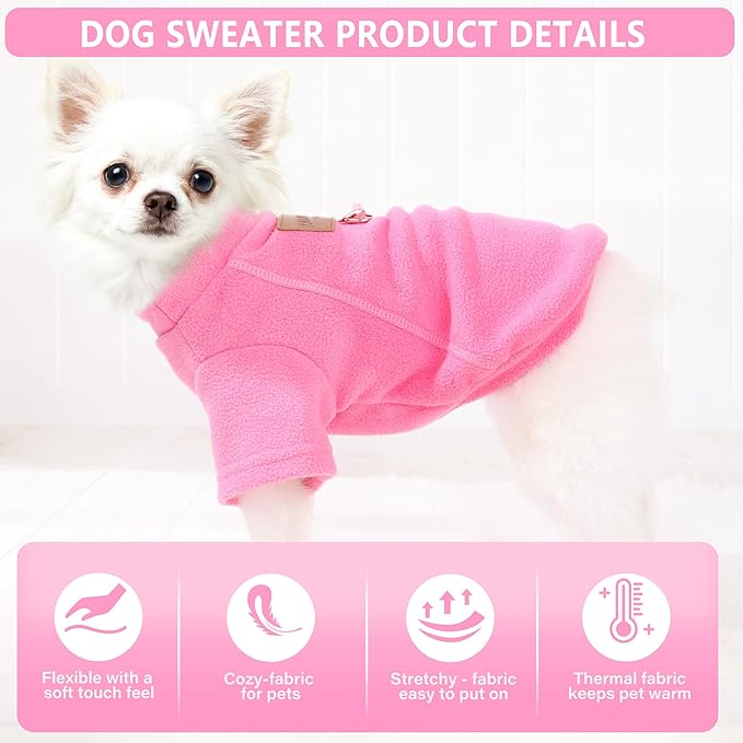 2 Pieces Dog Sweaters with Leash Ring Fleece Dog Winter Clothes for Small Dogs Girl Boy Turtleneck Pet Sweatshirt Puppy Pullover Sweaters Cat Apparel Clothing,XXS, Pink and Purple