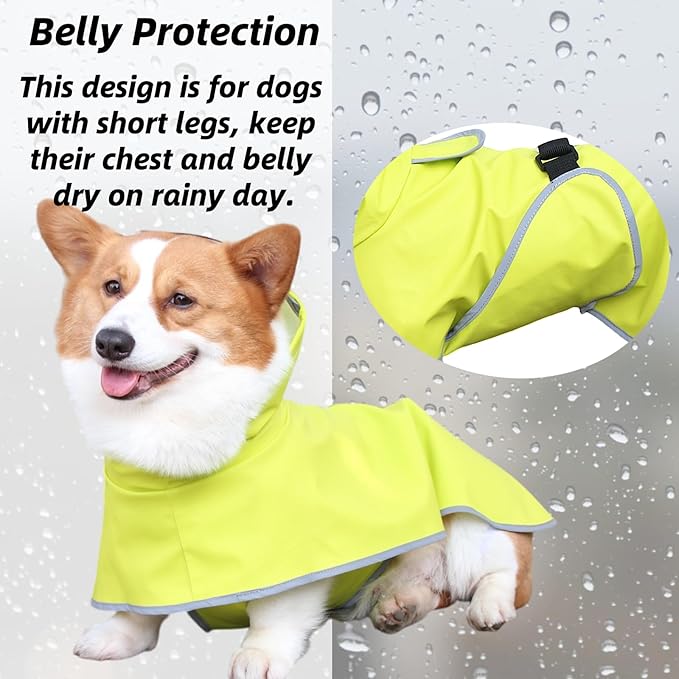 Dog Rain Jacket with Hood, Waterproof Dog Raincoat, Adjustable Belly Strap Protection, Lightweight Poncho (Small Plus, Light Green)