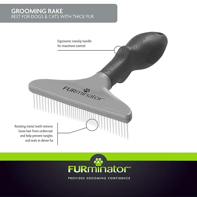 FURminator Dog/Cat Grooming Rake,Grooming Tool,Removes Loose Hair and Tangles,Gray,(Pack of 12)