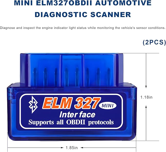 2 PCS ELM327 OBDⅡ Car Auto Diagnostic Scanner, Professional Auto Bluetooth Scan Tool Failure Detector, Mini Wireless Engine Fault Code Reader Diagnostic Tool for Most OBDII Vehicles