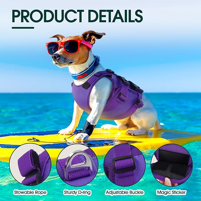 Kuoser Dog Life Jacket, High Flotation Dog Life Vest for Swimming Boating, Adjustable Ripstop Pet Lifesaver for Small Medium and Large Dogs, Reflective Safety Puppy Swimming Vest with Rescue Handle