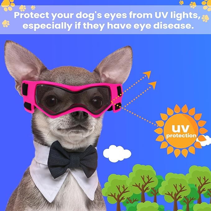 Small Dog Goggles Small Breed, Small Dog Sunglasses UV Eye Protection for Medium Breed Dogs, Doggy Goggles Puppy Eyewear Glasses Pet Sunglasses, Pink