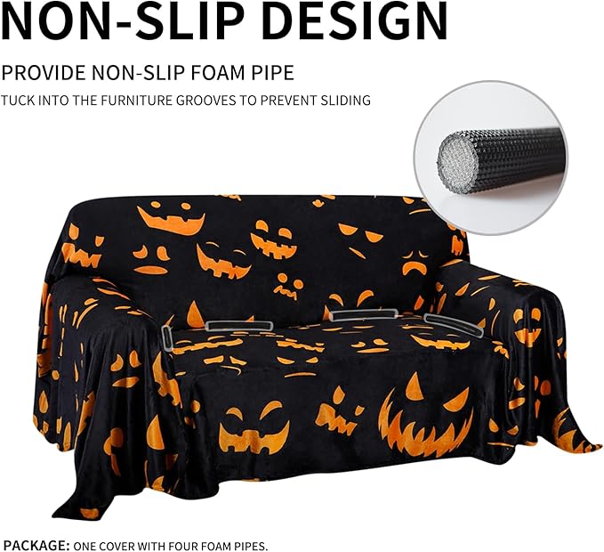 Easy-Going 80X118 inches Halloween Loveseat Sofa Cover, Jacquard Velvet Couch Slipcover for 2 Cushion Couch, L Shape Sectional Covers for Dogs, Washable Sofa Blanket, Furniture Protector