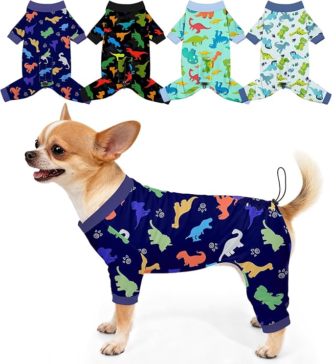 Bienbee Dog Pajamas, 4 Pack Dog Recovery Suit Shedding Suit Cute Soft Puppy Clothes Dogs Pjs Onesies Jammies Adjustable Breathable & Stretchy Clothes for Small Medium Large Dogs Girl Boy Puppy-S