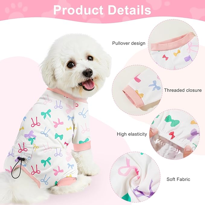 Bienbee Dog Pajamas, 4 Pack Dog Recovery Suit Shedding Suit Cute Soft Puppy Clothes Dogs Pjs Onesies Jammies Adjustable Breathable & Stretchy Clothes for Small Medium Large Dogs Girl Boy Puppy-XL