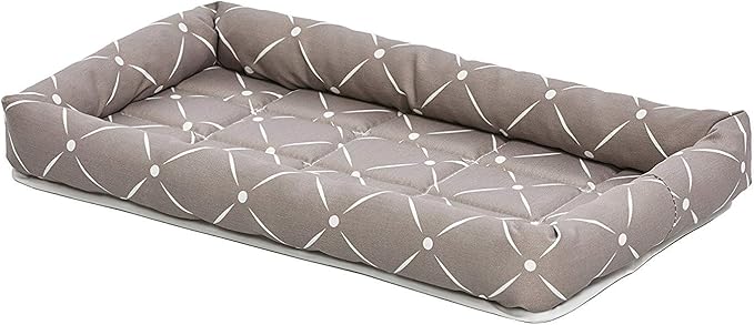 MidWest Homes for Pets 40222-MRD Quiet Time Couture Ashton Bolster Pet Bed, Small Dog/22, Mushroom, Mushroom & White Diamond Pattern, 22-Inch