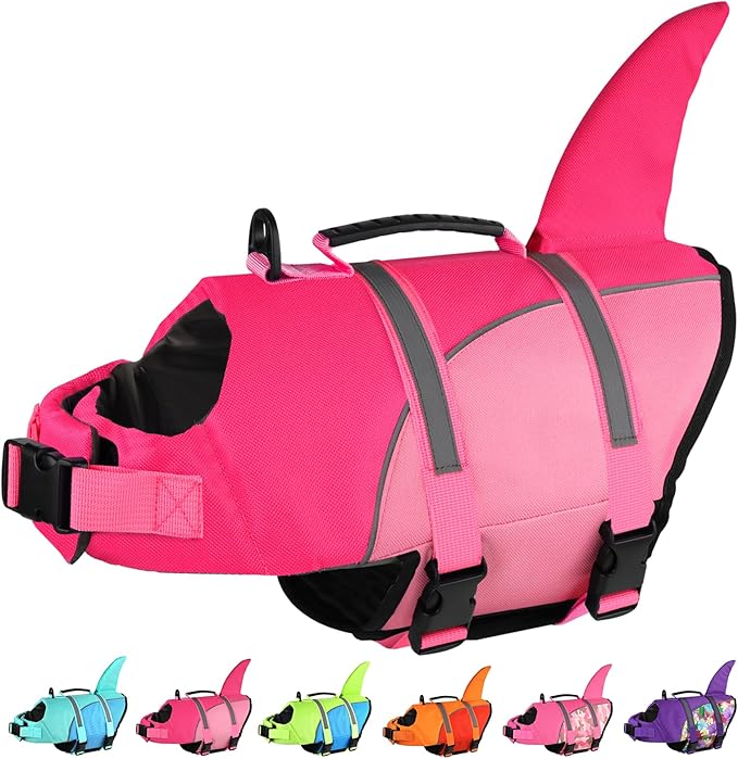 Doglay Shark Dog Life Jacket with Superior Buoyancy and Rescue Handle, Adjustable Dog Life Vests for Boating Swimming, Pet Flotation Vest for Small Medium Large Dogs