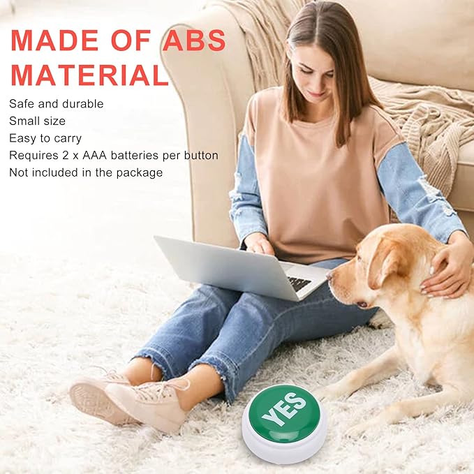 4pcs Dog Buttons for Communication, Portable Pet Training Buzzer, Yes Or No Pre Recorded Sound Effect, 2 Colors, Speaking but ton for Dog Training