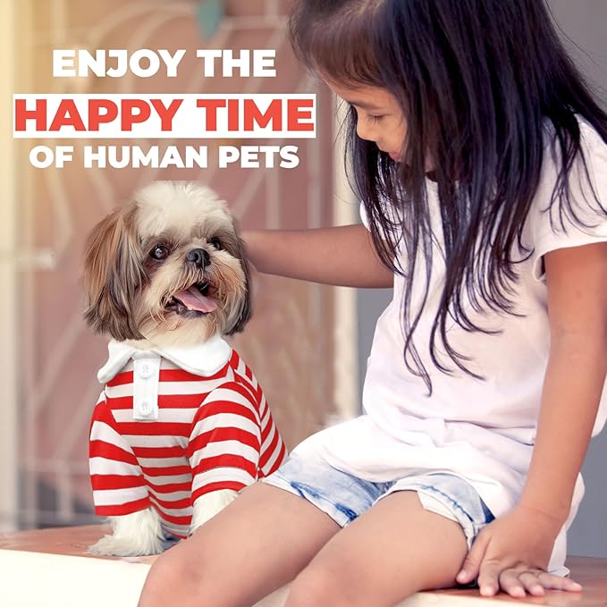 BAEJMJK Cute Dog Shirt Boy Girl Dog Clothes Striped Collared Polo T-Shirt for Small Medium Dogs Cats Soft Breathable Pet Puppy Outfits(Red,X-Large)