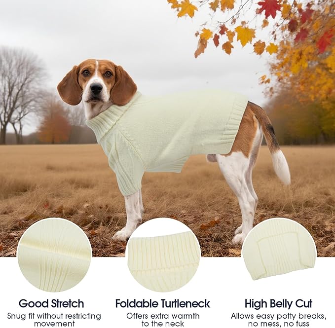 IECOii Dog Sweaters for Medium Dogs Girl Boy,Holiday Knit Doggy Sweatshirt with Sleeve,Turtleneck Thick Warm Dog Sweaters for Winter,Pullover Knitwear for French Bulldog,Boston Terrier (White, L)
