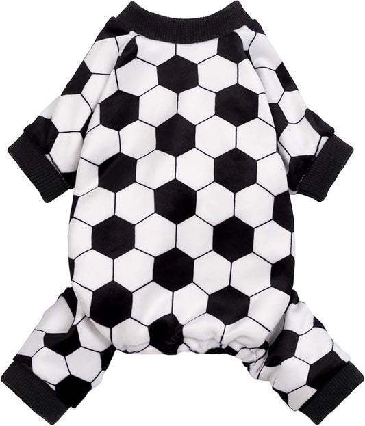 Fitwarm Soccer Dog Fleece Pajamas, Cozy Winter Clothes for Small Dogs Boy Girl, Funny Pet Clothes, Black, White, XXL