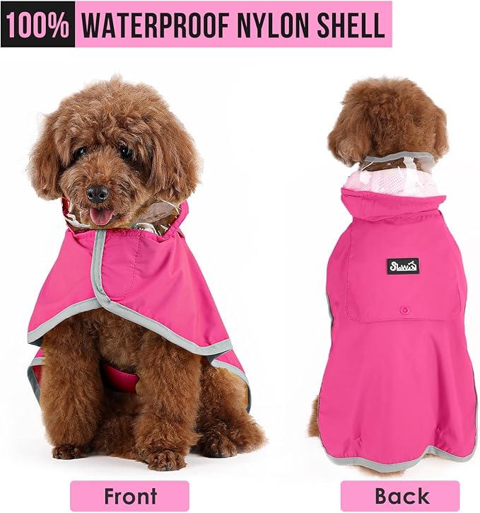 Lukovee Dog Raincoat, Adjustable Dog Rain Jacket with Clear Hooded Double Layer for Large Medium Small Dogs Puppies, Waterproof Rain Coat Poncho with Reflective Storage Pocket & Rim (FU,XS)